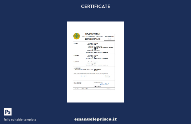 stile verificato Certificato di nascita del documento di stato civile del Kazaki